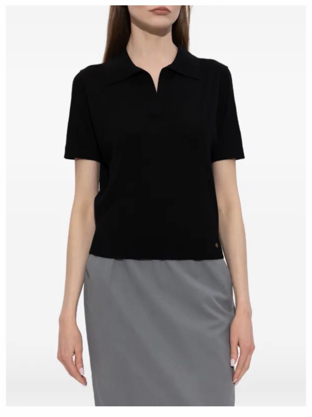 Anine Bing Black Short Sleeve Polo Knit Top